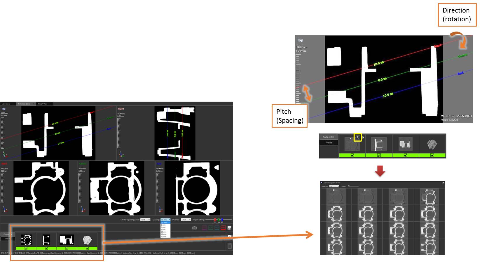 VX3D reformat and tile view workflow for an industrial component